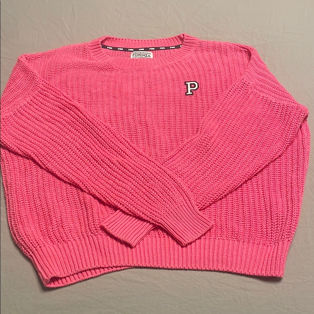 Forenza Pink Crew Neck Sweater with Ribbed Texture